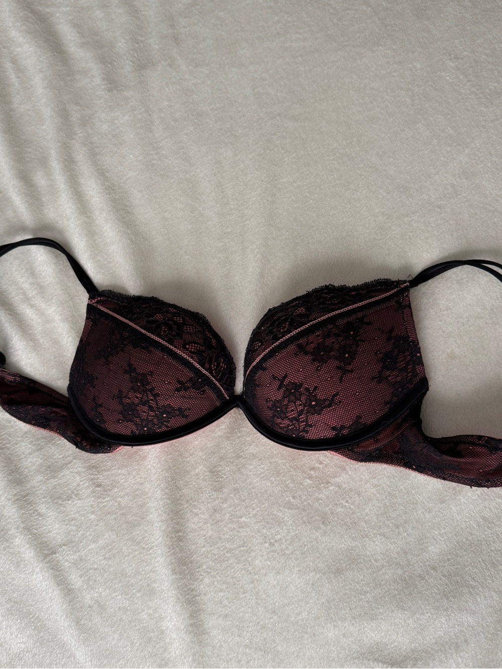 Lace Overlay Push-Up Bra in Pink & Black
